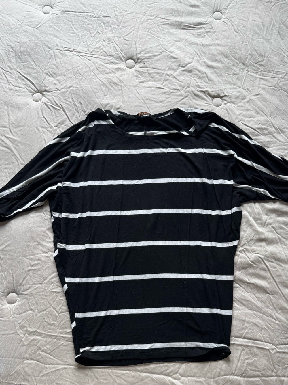 Renee C. Black and White Long Sleeve Striped Tee